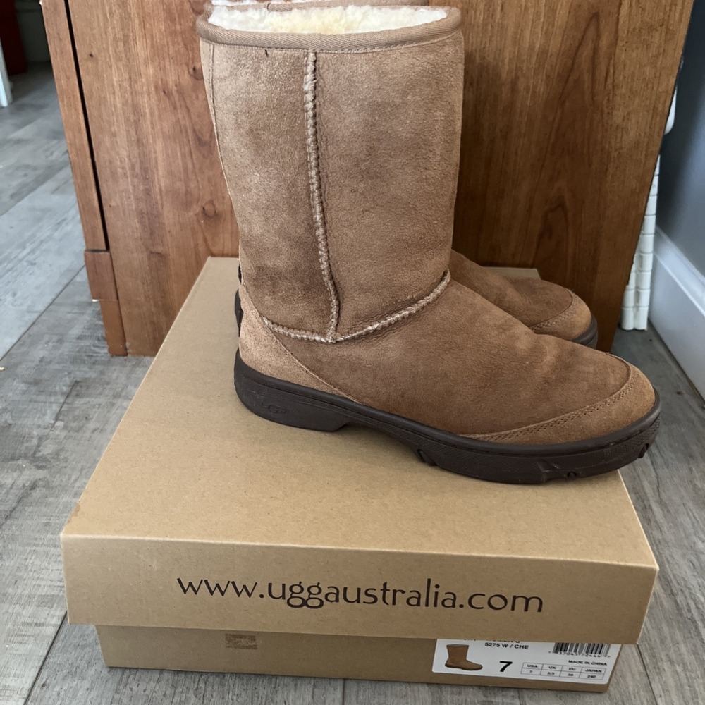 UGG Australia Ultimate Short 5275 Chestnut Suede Sheepskin Boots sz 7